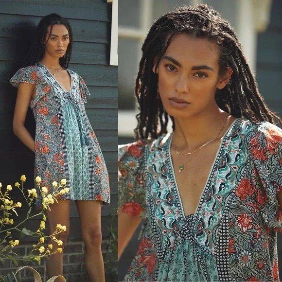 Anthropologie Dresses & Skirts - Anthropologie Blue Green Astrid Tunic Floral Dress